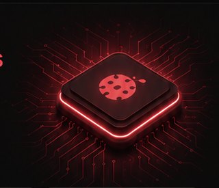 Chip com brilho vermelho sobre fundo escuro